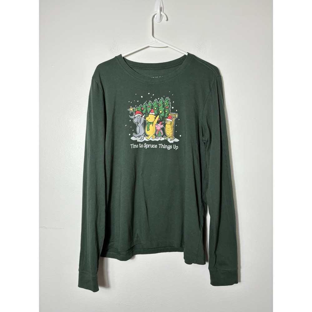 Life Is Good Long Sleeve Cotton Crusher Tee Women's Large Green Holiday Xmas